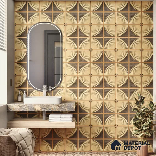Moroccan Wall & Floor Tile TL 07234 Golden Arc 1 ft x 1 ft Ceramic Matte Finish - 9 mm | 2 mm Spacer is Mandatory | Suitable For Bathroom, Kitchen, Dining Area | Please Expect a Slight Variation of Pattern